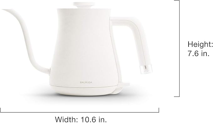 BALMUDA The Kettle | Electric Gooseneck Kettle | Lightweight | Stainless Steel | 0.6L (20fl oz) Capacity | Neon Light Indicator | Perfect for Tea and Coffee | US Version | White