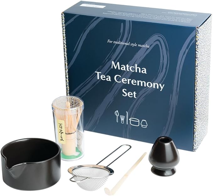 Naoki Matcha Complete Matcha Tea Ceremony Set - Includes: Bamboo Matcha Whisk & Bamboo Tea Scoop, Large Stainless Steel Sifter