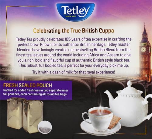 Tetley, British Blend Black Tea, 80 Count, Hot or Iced, Rich &amp; Robust Black Tea