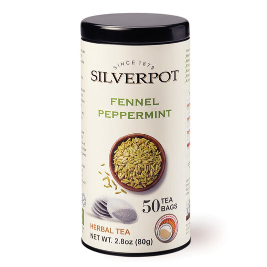 Silverpot Fennel &amp; Peppermint Tea Bags, 50 Count, Fennel Seed Tea, Herbal Mint Tea, Peppermint, Hot or Iced, Caffeine Free, 100% Natural