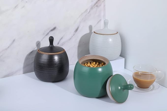 Kitchen Canisters Vintage Ceramic Food Storage Jar with Airtight Lid for Tea, Coffee, Herb, Sugar, Spice, Nuts (Ancient Green)