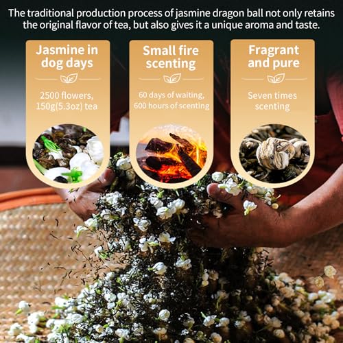 Yuexi Jasmine Green Tea Jasmine Dragon Pearls Tea Loose Leaf Chinese Green Tea Sweet Aroma 茉莉花茶 特级 茉莉龙珠 绿茶 花茶 5.3oz/150g