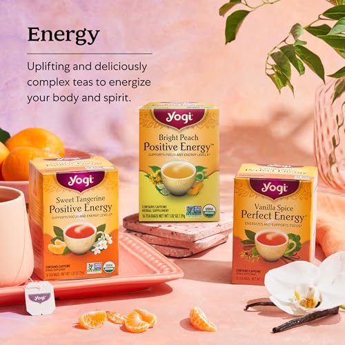 Yogi Tea Cranberry Spice Positive Energy - Organic Puerh Tea - Supports Focus & Energy - Caffeinated - Includes Cinnamon, Ginger & More - 16 Tea Bags Per Pack (4 Packs)