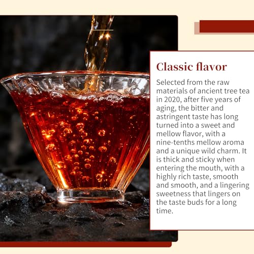 XIXICHA Classic Premium Pu-erh Tea Brick Grade AAA Produced in 2020 Aged Ripe Pu 'er Ancient tree Pu 'er tea Cake Worth collecting Produced in Menghai，Yunnan 500g/17.64oz（250g*2）Additive-free Chinese tea（468 cups）普洱熟茶 典藏普洱 云南勐海普洱茶砖