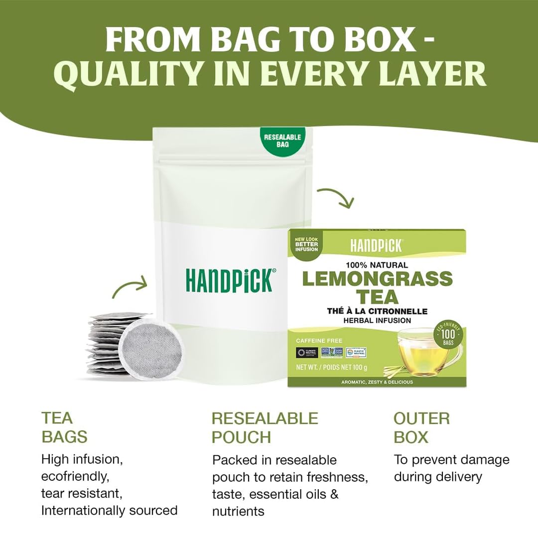 HANDPICK Lemongrass Teabags (100 Count) Made with Quality Lemongrass Stalks