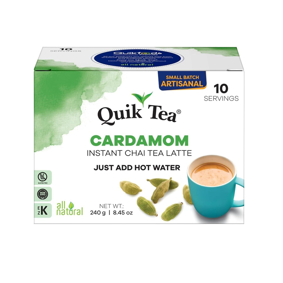 QuikTea 4 flavor Instant Cardamom/Masala/Ginger/Lemongrass Chai Tea Latte Variety Pack, 33.8 Oz