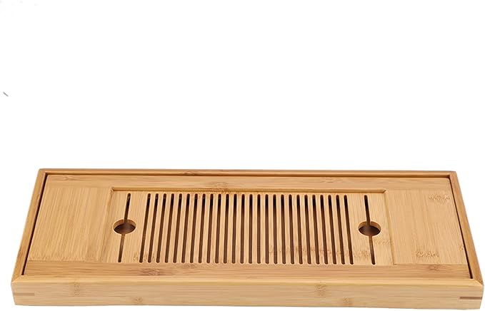 Tea Serving Tray for Gongfu Tea Sets Compact -Layer Design with Removable Drainage Plate Fits Tables 38x15cm