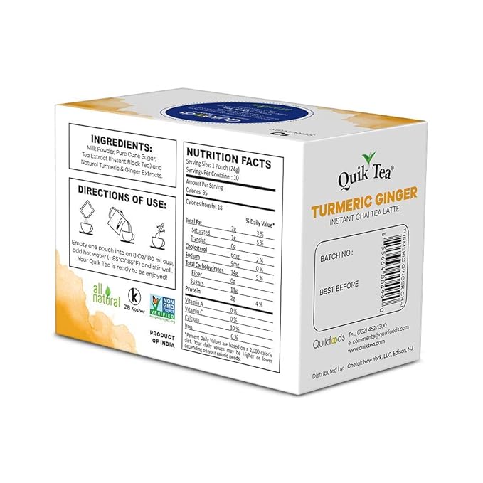 QuikTea Chai Tea Latte, Tumeric Ginger, 34 Oz, 10 count (Pack of 4)