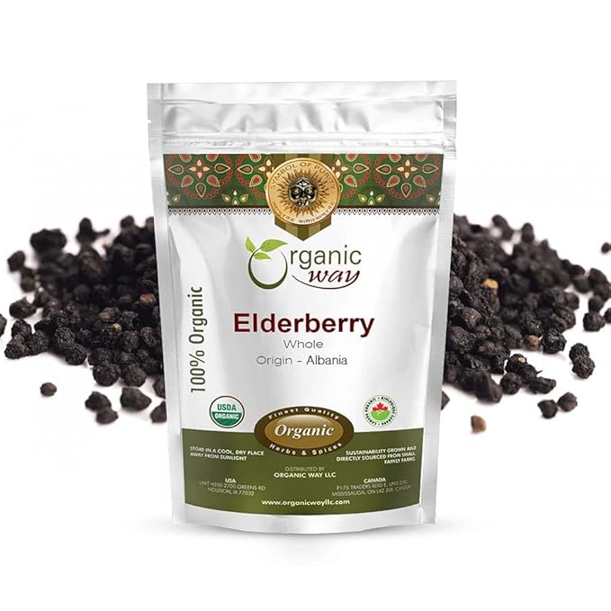 Organic Way Dried Elderberry Whole - Herbal Tea, European Wild-Harvest, Kosher & USDA Certified, Non-GMO & Gluten Free, Tested for Purity