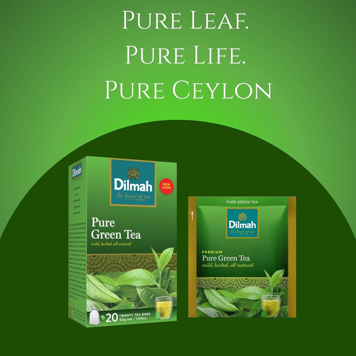 Dilmah Pure Ceylon Green Tea Bags, 20 Individually Wrapped Tea Bags, Smooth Green Tea from Sri Lanka, Great for Hot or Iced Tea