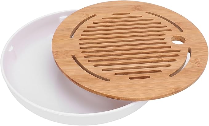 Acouto Chinese Kung Tea Tray Tea Tray 10 Inch Round Shape Stylish Chinese Kung Serving Home and Gongfu Table Home & KitchenKitchen & DiningDining &