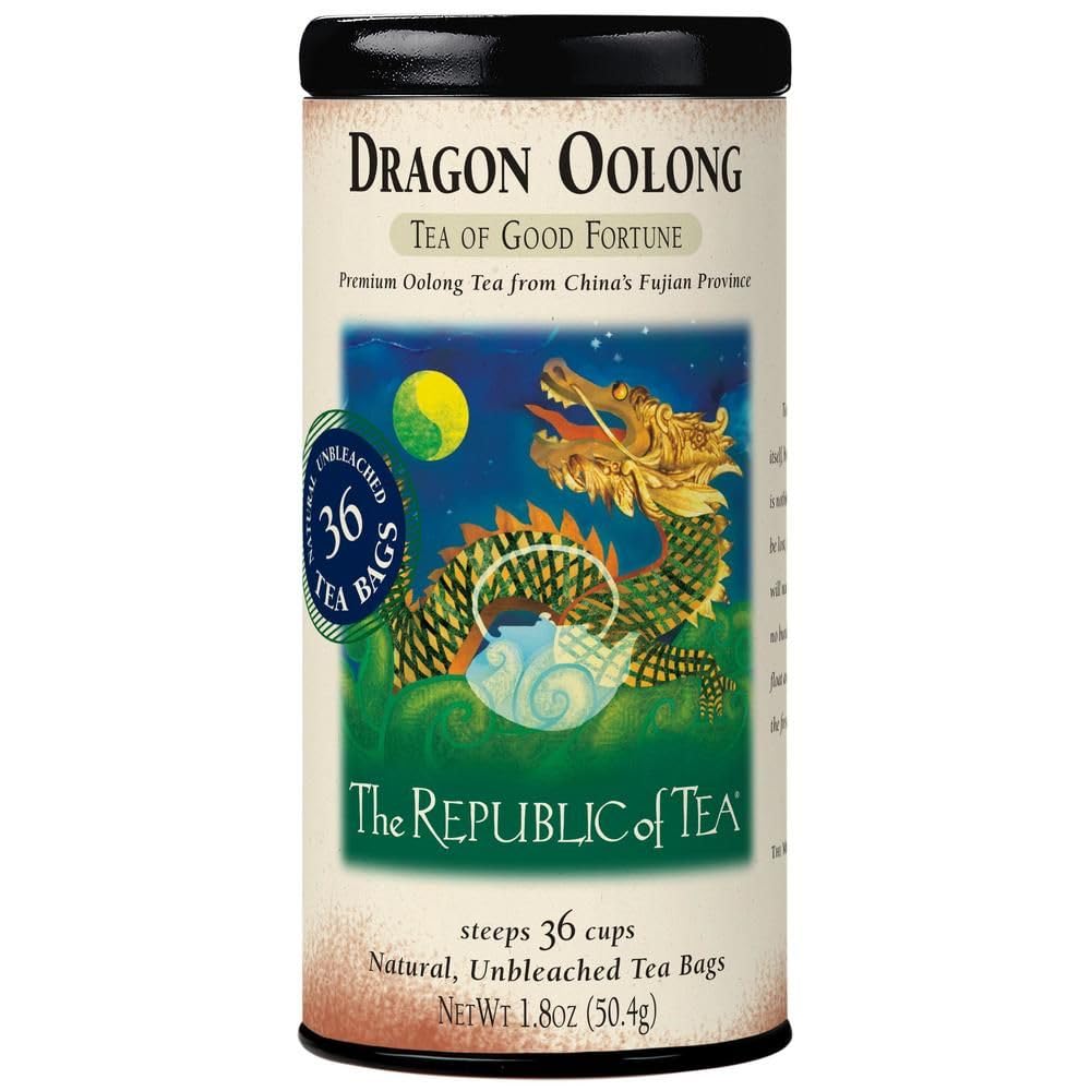 The Republic of Tea Dragon Oolong Tea, Naturally Caffeinated, 36 Count | Made for morning or afternoon sipping. Silky oolong with a smooth finish. Gluten Free and Kosher.