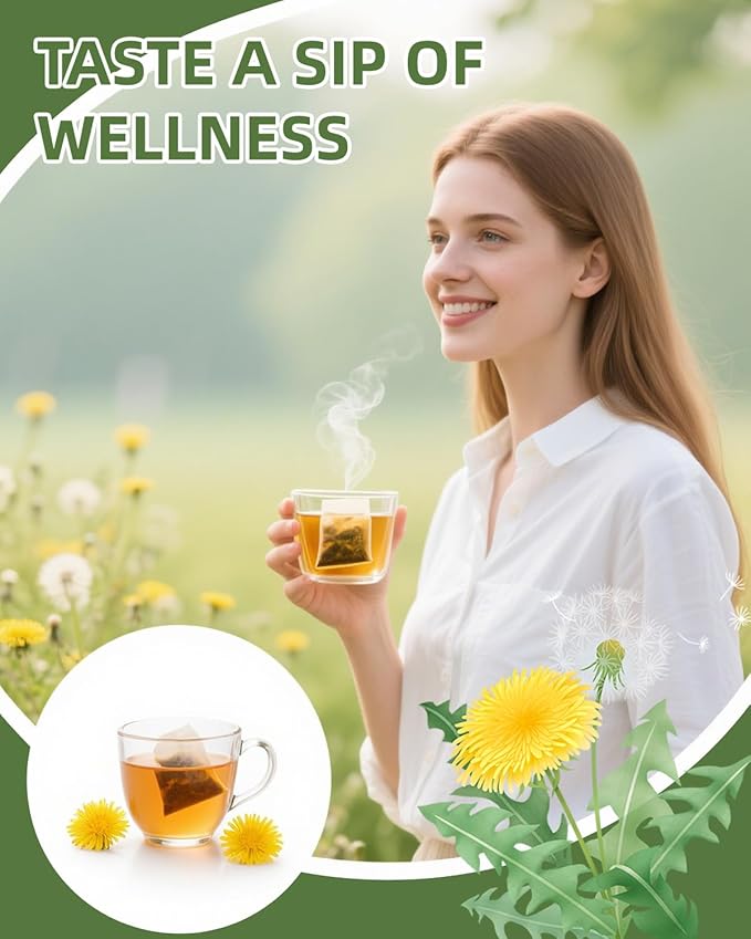60 Teabags - Dandelion Leaf & Root Tea Bags, Natural Herbal Tea for Liver & Kidney Health, Supports Digestion & Boosts Immune System - Caffeine-Free