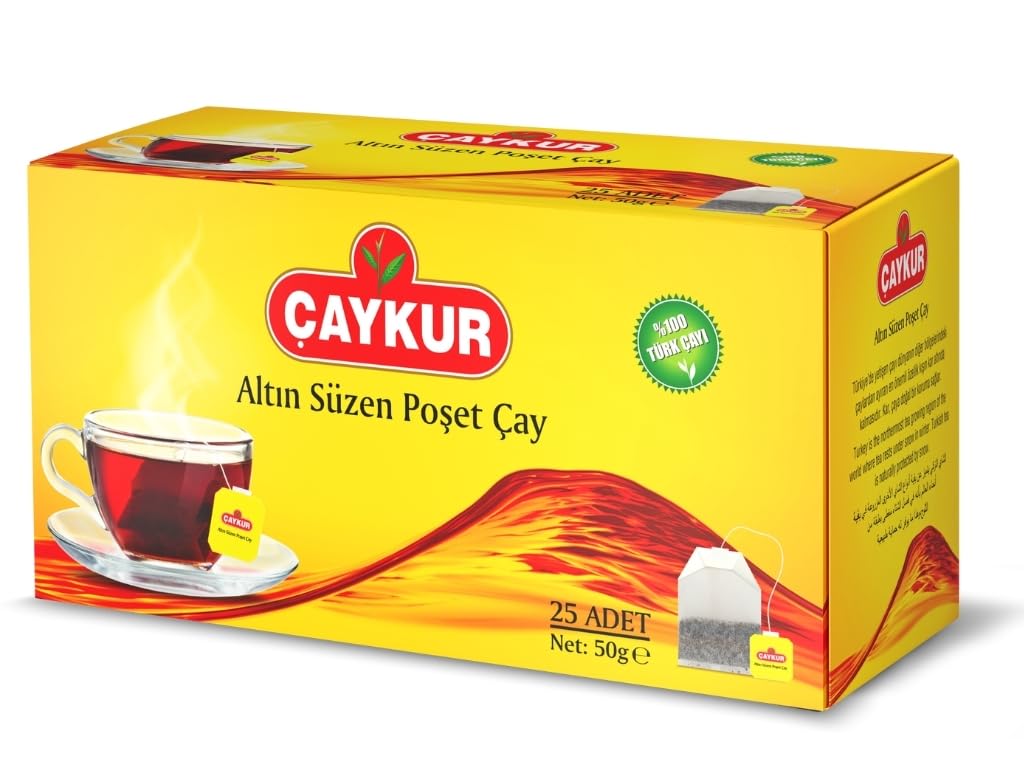 ÇAYKUR Black Tea Bags, Altın Suzen Turkish Tea, Individually Wrapped Cup Brew Bags, Bright Red Color, Best Turkish Loose-Leaf Flavor, 25 Tea Bags (50g / 1.76 oz)