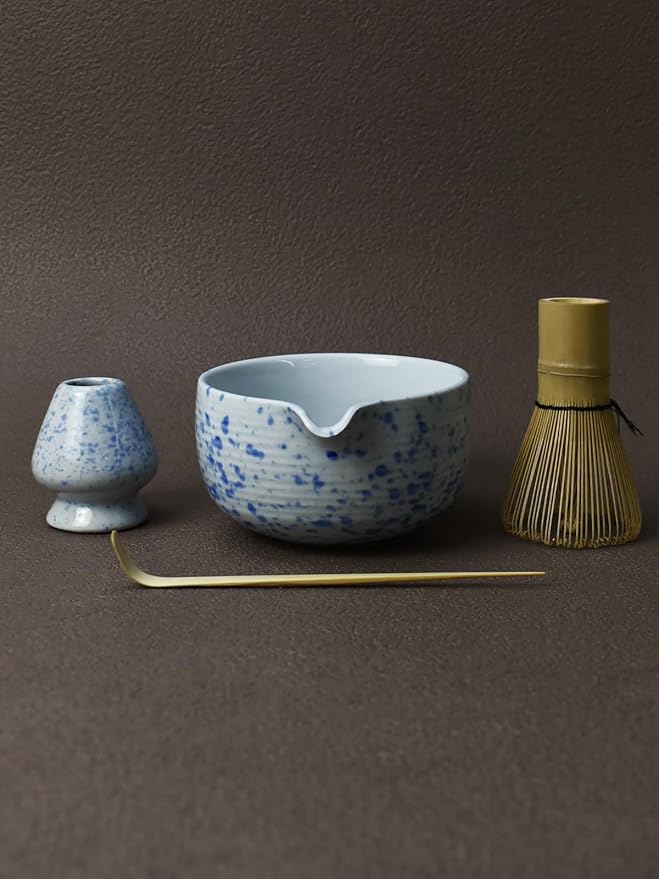 Artcome Matcha Tea Set - Ceramic Matcha Bowl with Pouring Spout, Bamboo Whisk, Whisk Holder, Tea Scoop & Matcha Manual