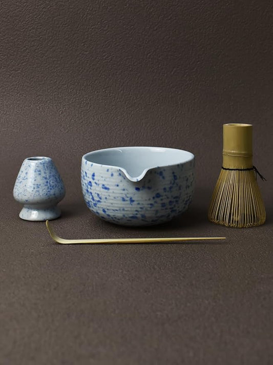 Artcome Matcha Tea Set - Ceramic Matcha Bowl with Pouring Spout, Bamboo Whisk, Whisk Holder, Tea Scoop & Matcha Manual