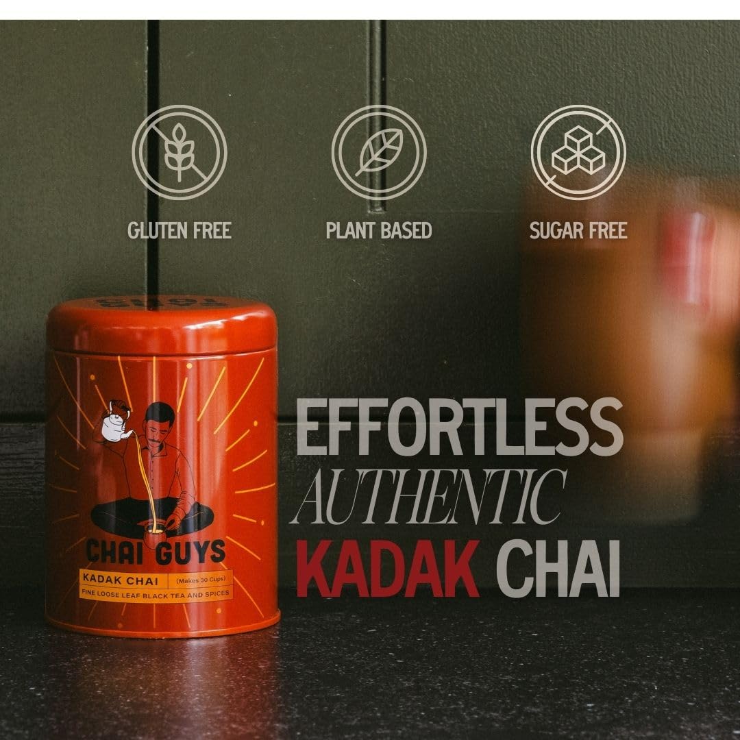 Chai Guys Karak Chai Tea – Strong Indian Black Tea Blend with Cardamom &amp; Ginger | Creamy Masala Chai Latte Mix | 7oz Sustainable Eco Pouch