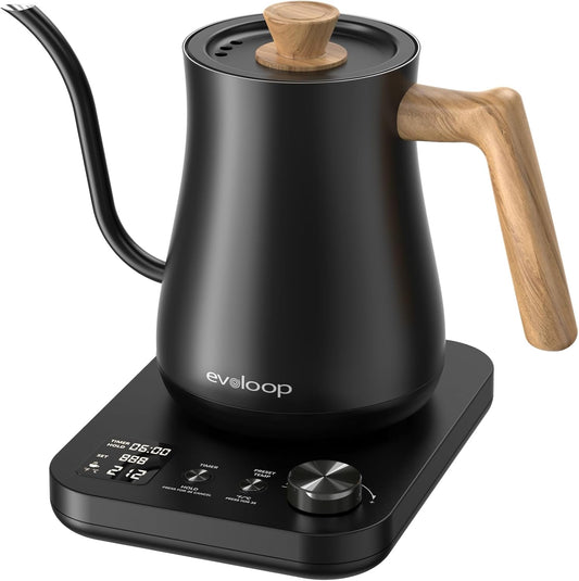 Gooseneck Electric Kettle, Electric tea Kettles, ±1℉ Temperature Control for Pour-Over Coffee &amp; Tea Brewing, Stainless Steel Inner, Quick Heating, Boil Hot Water, 1200W/0.8L (Black Wooden)