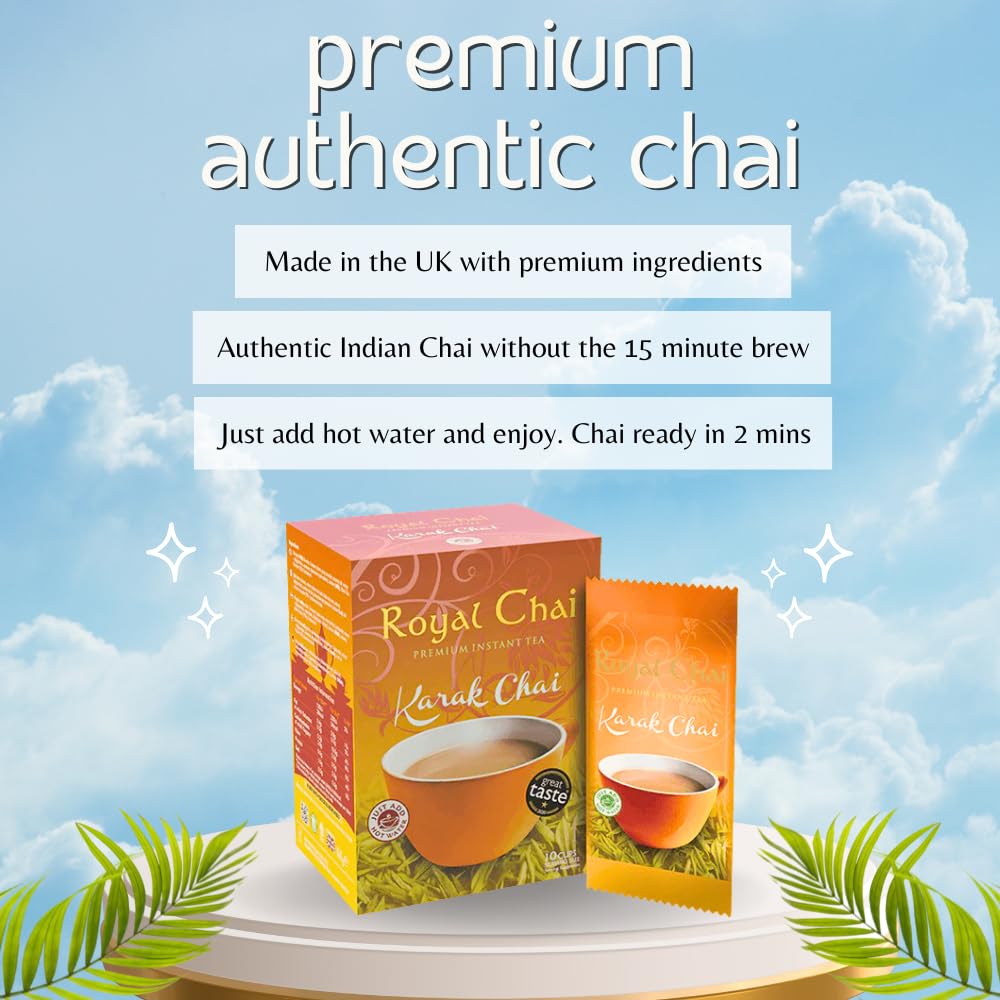 ‎Royal Chai | Karak Chai Sweetened | 10 Count Single Box | All Natural, No Preservatives | Premium Instant Tea | Made in the UK