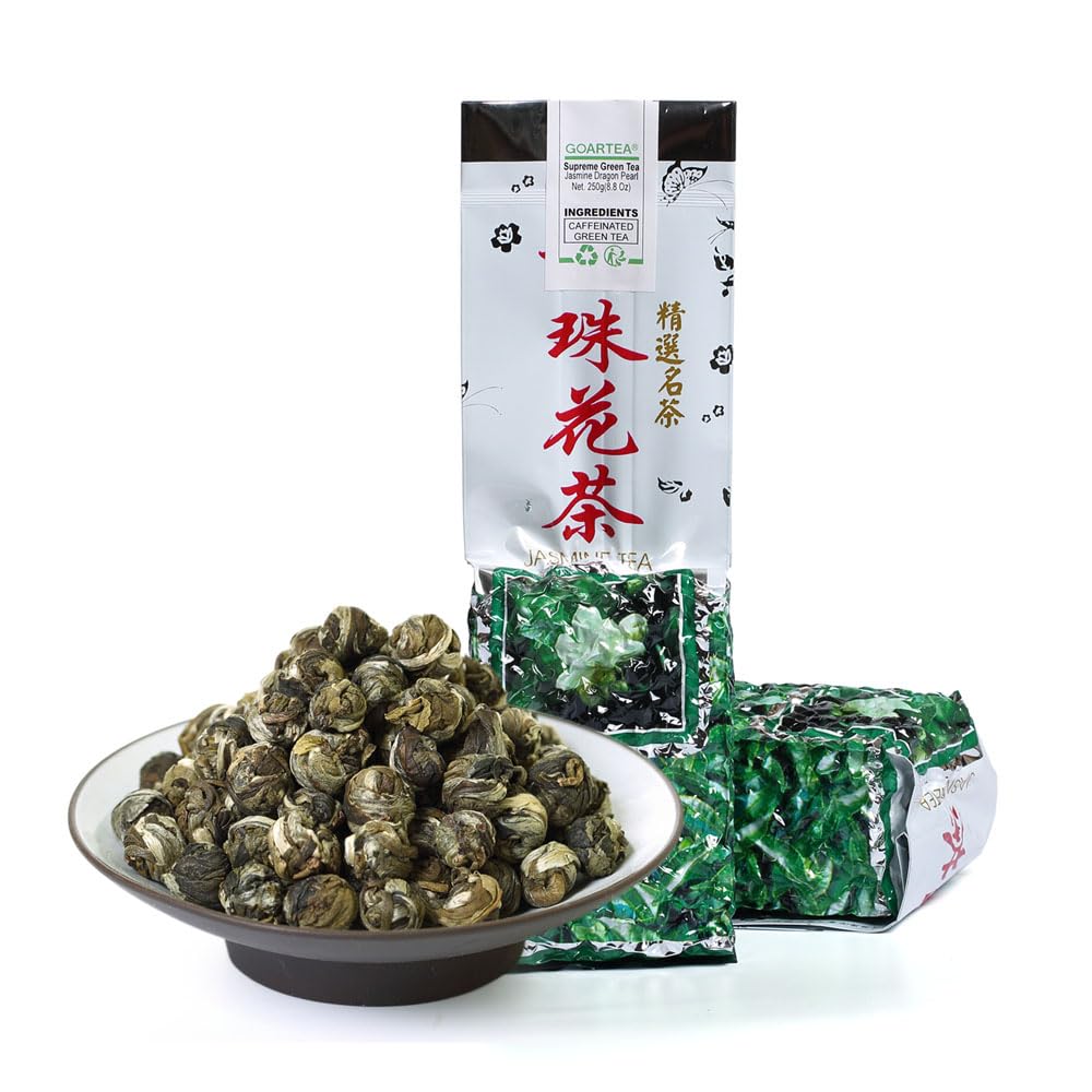 GOARTEA - Jasmine Dragon Pearls - 4Pcs 250g / Total 35.2oz Supreme Grade - Jasmine Pearl Green Tea - Chinese Green Tea Loose Leaf