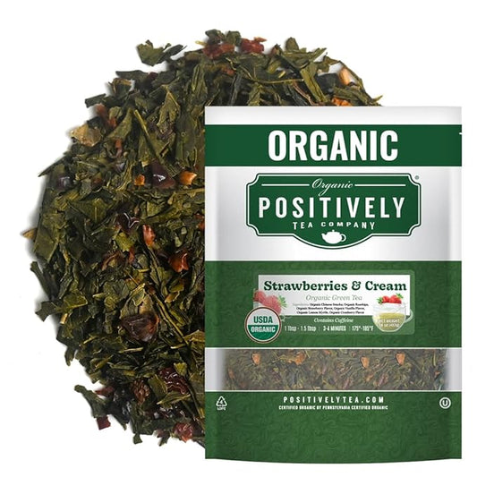 Organic Positively Tea Company, Strawberries and Cream, Green Tea, Loose Leaf, 16 Ounce