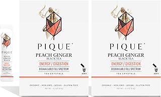 Pique Organic Peach Ginger Tea Crystals - Caffeinated Black Tea For Energy, Prebiotic Polyphenols Supports Healthy Digestion - 28 Single Servings (2 Pack)