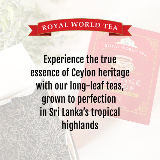 Royal World Black Tea - Orange Pekoe Kalami Ceylon - Natural Aroma, 17.6 oz | Bright golden color, Ceylons finest premium black tea leaves, Natural rich aroma, Net weight 500 grams