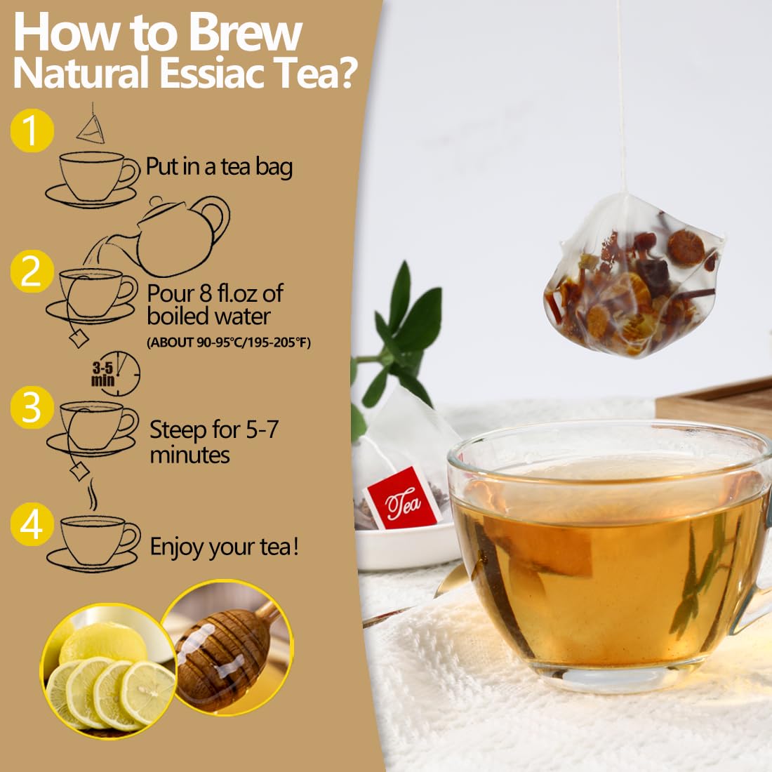 Premium 50 Essiac Tea Bags, Wellness Blend Tea, made with 100% Natural Ingredients, No Additives & Caffeine Free.