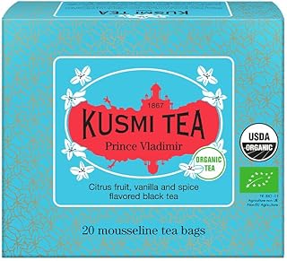 Kusmi Tea - Prince Vladimir - Organic Earl Grey Black Tea with Orange - Flavored with Citrus, Cinnamon, Bergamot, Vanilla & Spices - Caffeinated Tea - 20 Tea Bags