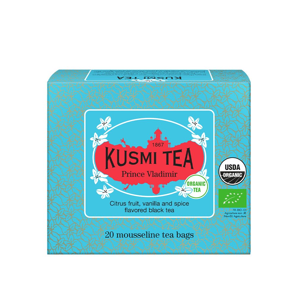 Kusmi Tea - Prince Vladimir - Organic Earl Grey Black Tea with Orange - Flavored with Citrus, Cinnamon, Bergamot, Vanilla & Spices - Caffeinated Tea - 20 Tea Bags