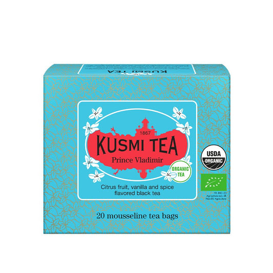 Kusmi Tea - Prince Vladimir - Organic Earl Grey Black Tea with Orange - Flavored with Citrus, Cinnamon, Bergamot, Vanilla & Spices - Caffeinated Tea - 20 Tea Bags