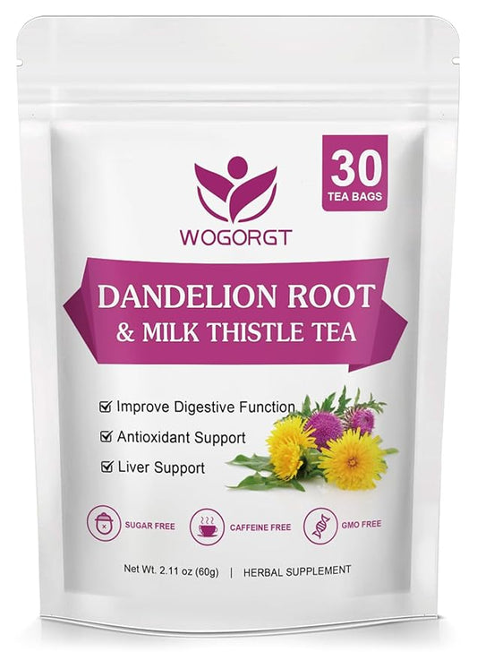 Dried Dandelion Root with Milk Thistle Tea - Natural Dandelion Root and Milk Thistle Herbal Tea bags, Antioxidant and Immune Support, Caffeine Free