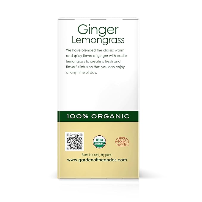Garden of the Andes - Organic Ginger Lemongrass Tea - 20 Tea Bags/Box, Pack of 6 (120 ct.) - Caffeine-Free Herbal Infusion