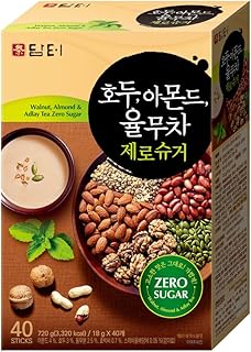 Damtuh Walnut Almond Adlay Tea Zero Sugar Drink Mix – Korean Yulmu Cha (Job’s Tears) Roasted Grain Nut Latte-Style Powder, Sweetened with Stevia, Caffeine-Free, 18g x 40 Sticks