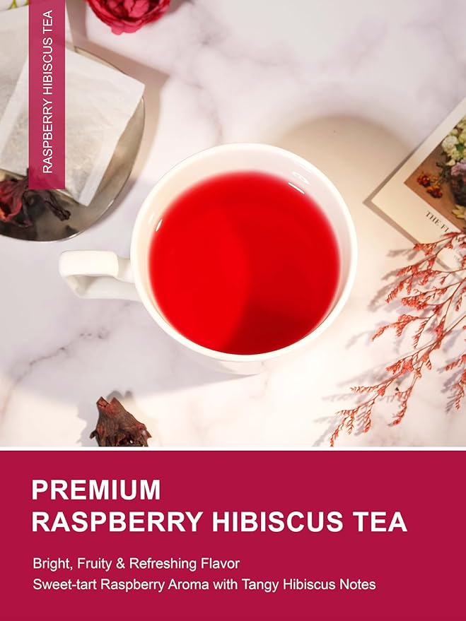 TeeLux Raspberry Hibiscus Tea Bags, Tart Hibiscus with Sweet Licorice & Refreshing Lemongrass, Tart & Sweet Flavor, Caffeine Free, 100 Count