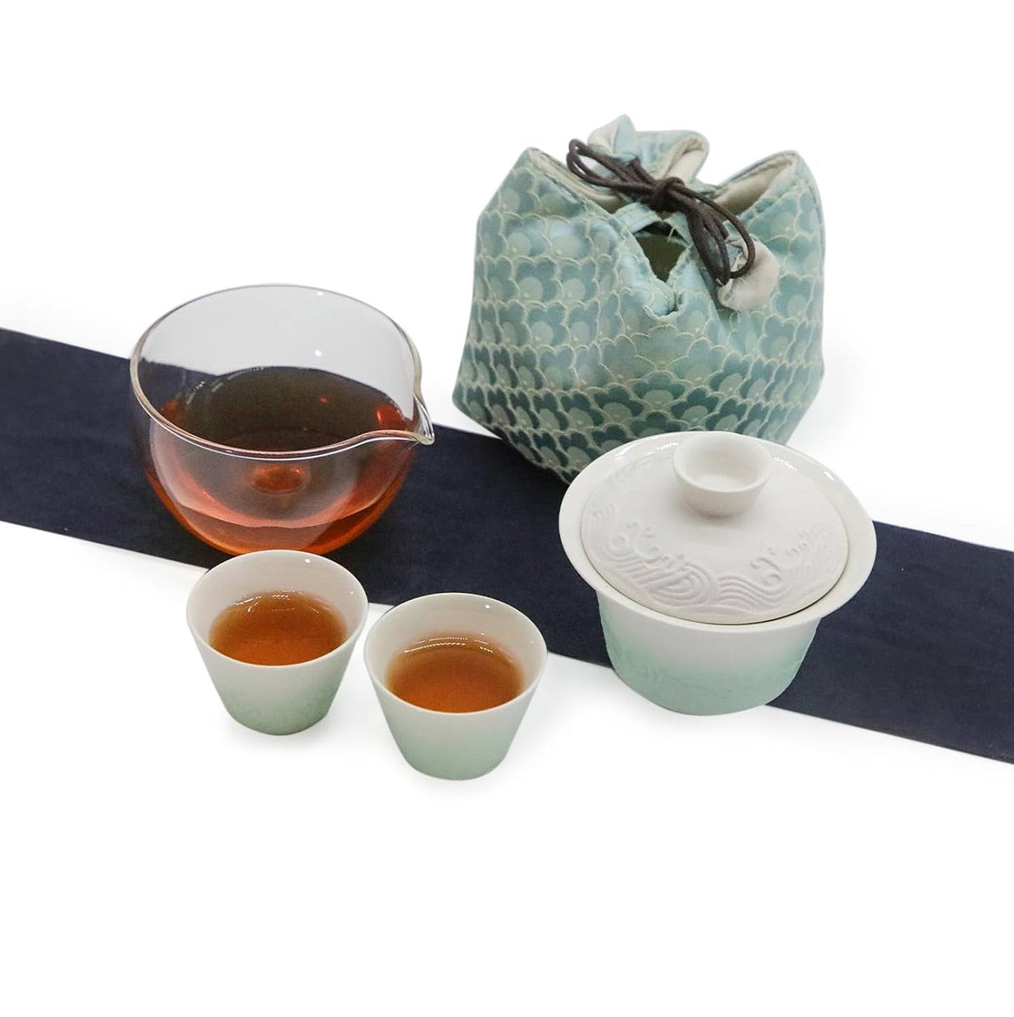 Ceramic Chinese Gongfu Tea Set, Relief Texture, Smooth Glaze, Gaiwan Tea Set for Adults, Suitable for 1-2 People, Home, Travel, Gift for Tea Lovers