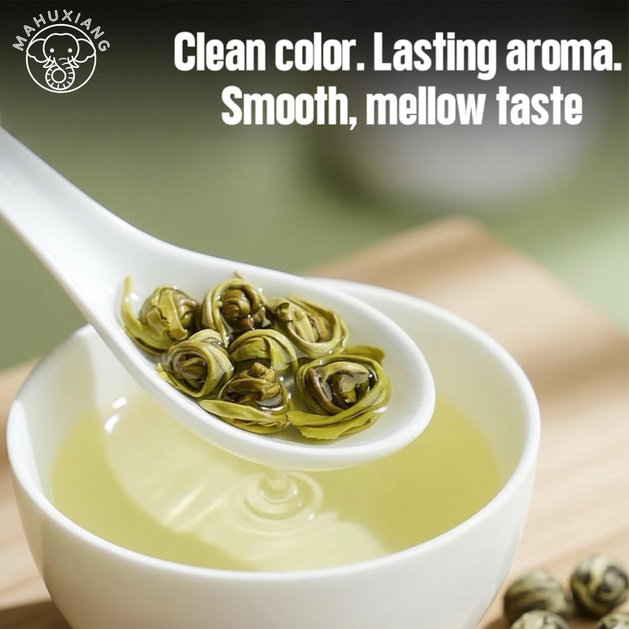 MAHUXIANG Jasmine Dragon Pearl Tea 3.52 oz/100 g – Loose Leaf Jasmine Green Tea, Rolled Green Tea, Self-Sealing Bag