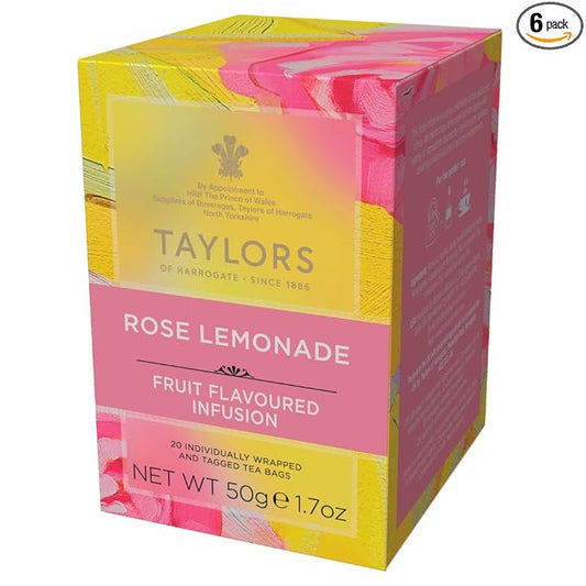 Taylors of Harrogate Rose Lemonade Infusion Individually Wrapped Bags, 20 Count (Pack of 6), Zingy, Refreshing and Fragrant, Caffeine-Free, Enjoy Hot or Iced, 120 Teabags Total
