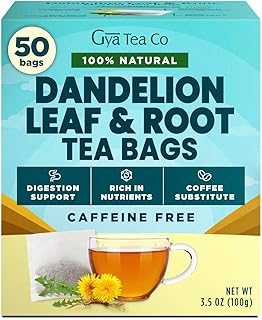 Gya Tea Co Dandelion Leaf & Root Herbal Tea Bags (50 Bags) - Caffeine Free with a Tangy Flavor for All Day Comfort, Calming, Relaxing & Nourishing - Fruit & Herbal Blends