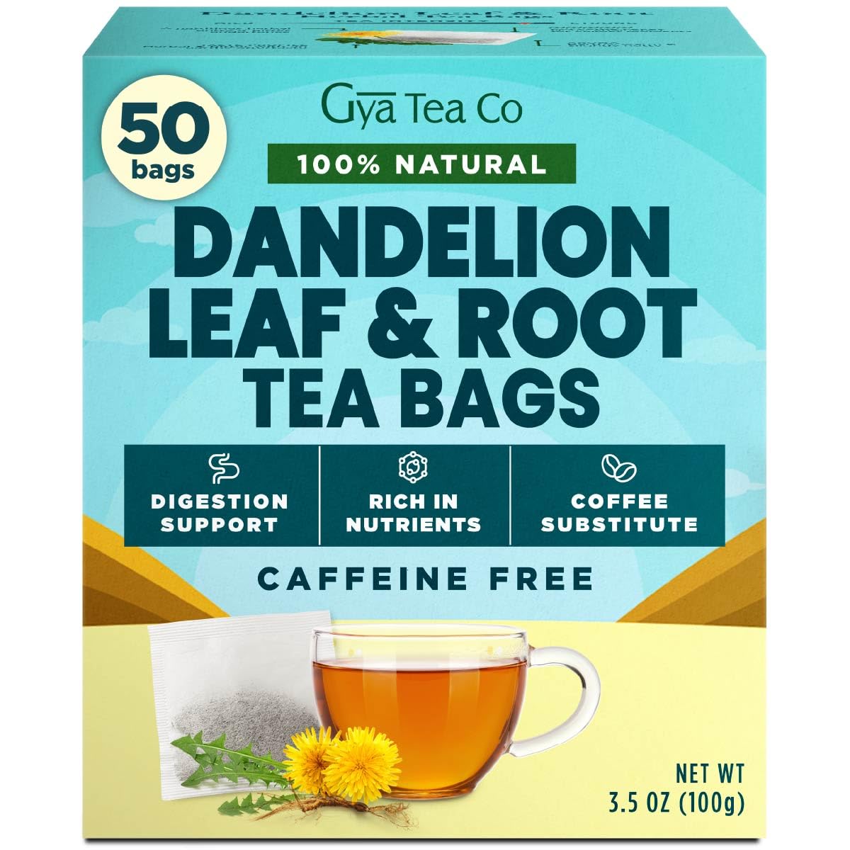 Dandelion Leaf Root Tea Bags 50 Count-100% Natural Caffeine Free Herbal Tea | Dandelion Herbal Tea For Liver, Gut &amp; Digestion, Full Spectrum Balance &amp; Vitality - Pure Ingredients, No Additives, Non-GMO