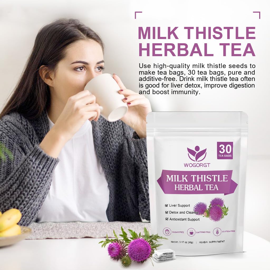WOGORGT - Milk Thistle Tea for Liver Cleanse &amp; Immune Support, 30 Tea Bags