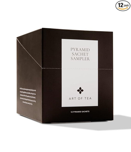 Art of Tea | Assorted Tea Sampler | 12 Count Sampler Box | Breakfast Tea, Earl Grey Creme, Egyptian Chamomile (Non-Caffeinated), French Lemon Ginger (Non-Caffeinated), Green Pomegranate, Mint Green, Tali's Masala Chai, Happy Tea, and White Coconut Creme