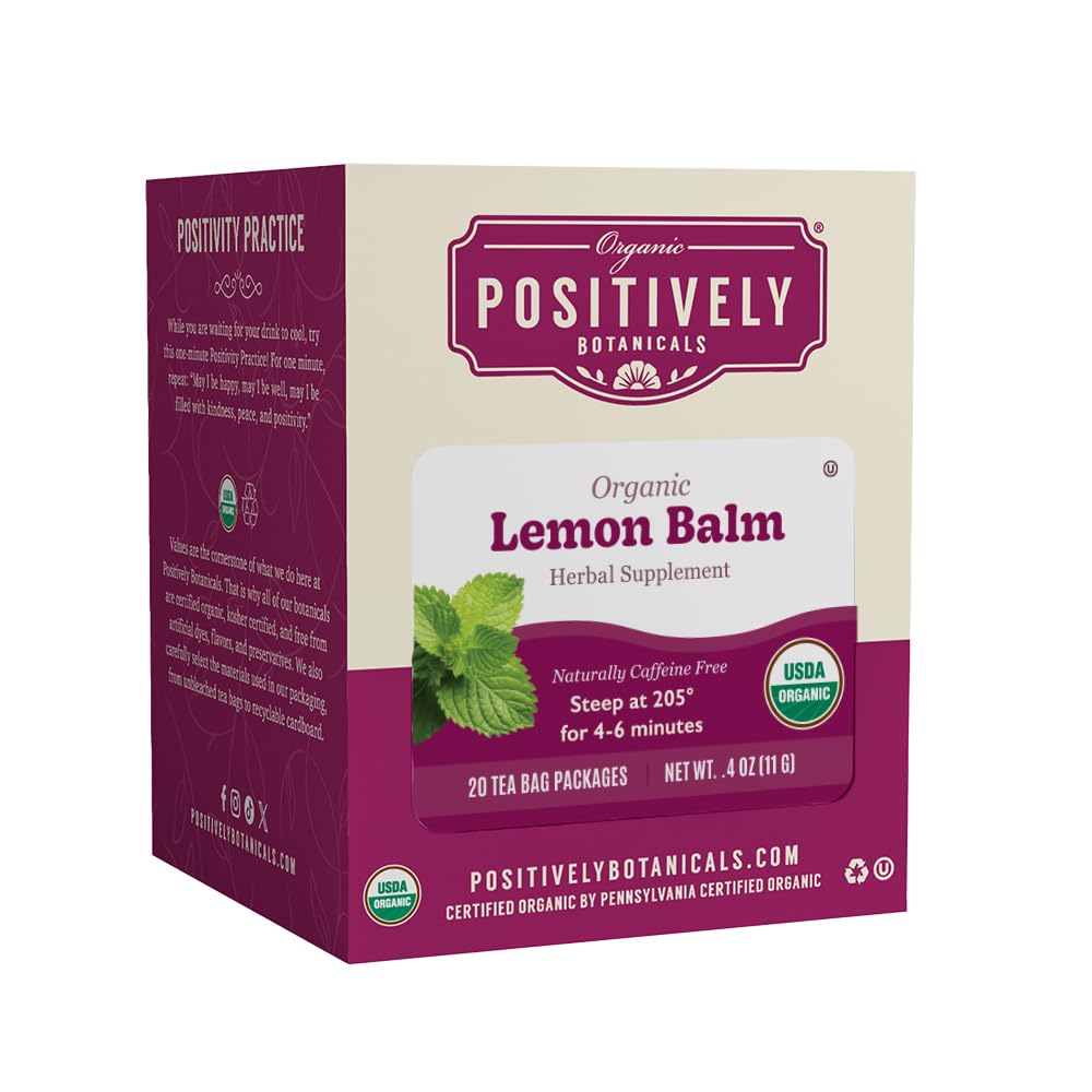 Positively Botanicals, Organic Lemon Balm Herbal Tea Bags, 20 Count