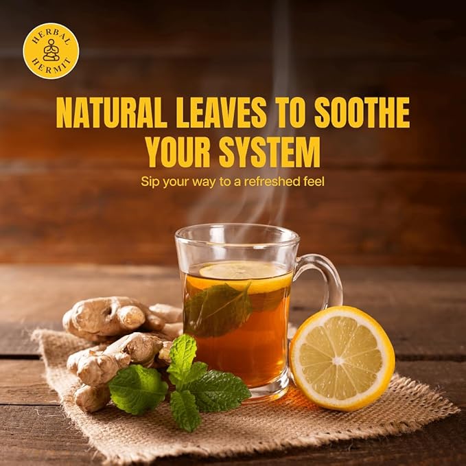 Lemon Ginger Tea Bags (50 Nos) with Natural Ginger Root & Lemon| Instant Herbal Tea in Caffeine Free Easy to Use Tea Bags
