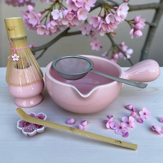 Happy Path & CO Matcha Whisk Set, 6 Pcs Matcha Tea Set Includes Bamboo Whisk(Chasen) with Holder & Bowl with Spout, Sifter, Scoop & Stand