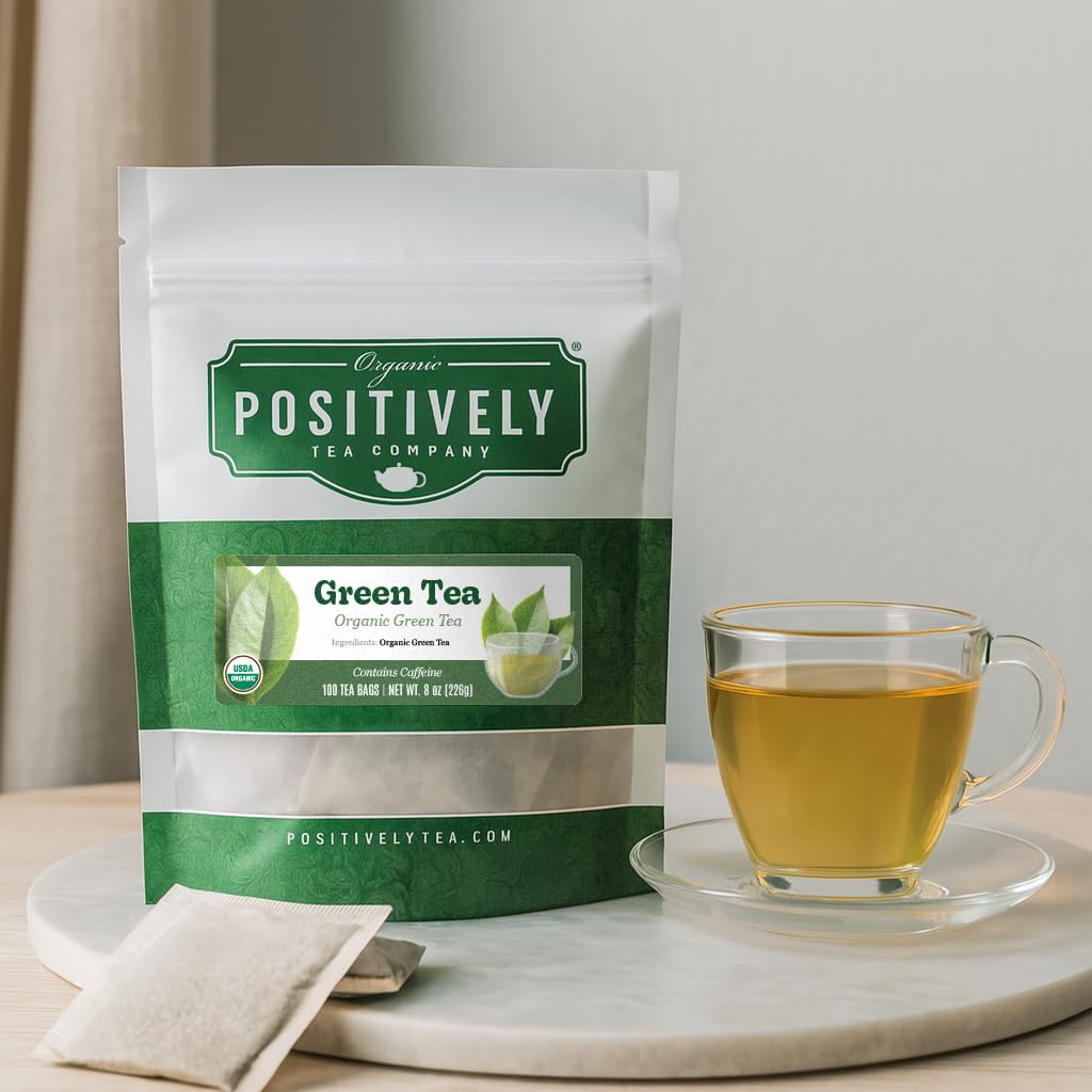 Positively Tea, Organic Green Tea, 100 Ct Tea Bag Value Pack