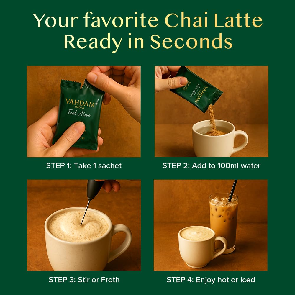 VAHDAM Instant Chai Latte(7.7oz|10 Sachets) Authentic Indian Chai Tea