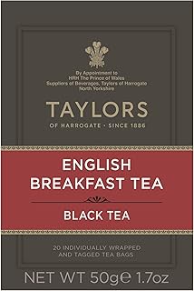 Taylors of Harrogate English Breakfast, Black Tea, Individually Wrapped Bags, 20 Count (Pack of 1), Rich, Bright & Malty, Caffeinated, Enjoy Hot or Iced, 20 Teabags