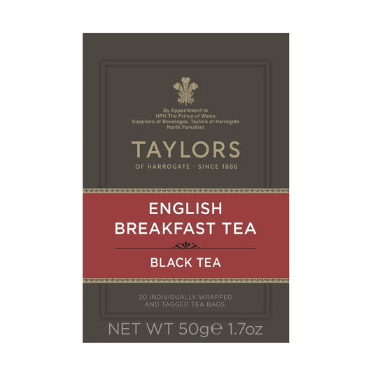Taylors of Harrogate English Breakfast, Black Tea, Individually Wrapped Bags, 20 Count, Rich, Bright & Malty, Caffeinated, Enjoy Hot or Iced
