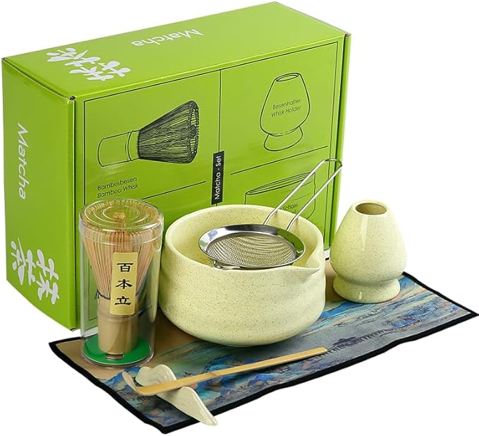 7 matcha whisk set 1 Matcha Whisk ，Matcha Bowl with Pouring Spout Scoop Matcha Whisk Holder Tea Making Kit. 1 matcha whisk set (7pcs)